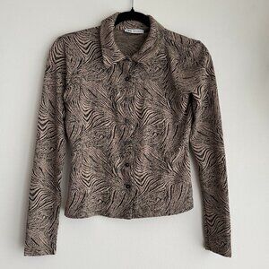 Zara Printed Long Sleeve Button-up Crop